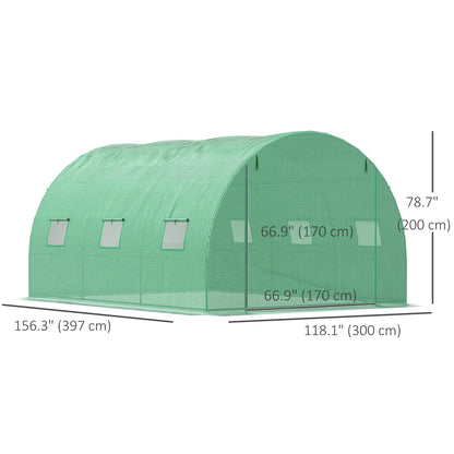 13' x 10' x 6.6' Walk-In Greenhouse, Garden Tunnel Tent, Zipped Door, 6 Mesh Windows, Green Tunnel Greenhouses at Gallery Canada