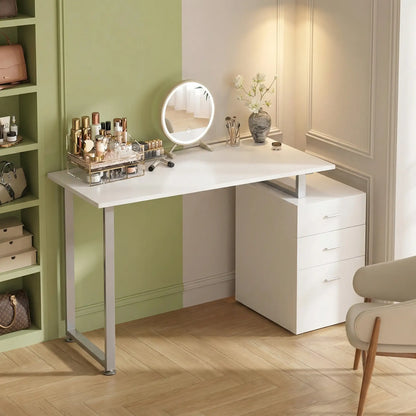 47" L Computer Desk, Metal Frame, Reversible File Drawers, White Writing Desks at Gallery Canada