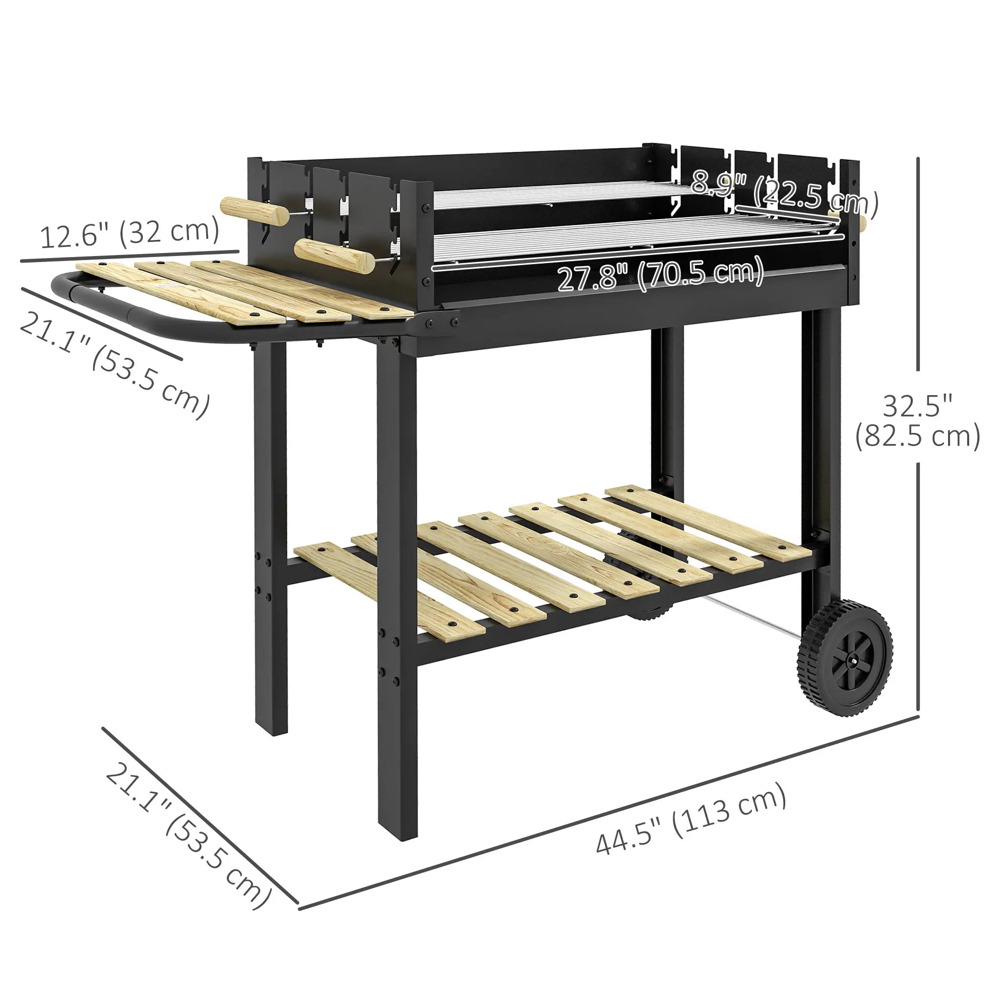 Charcoal Grill, Barbecue Trolley, Double Adjustable Grill, Black Charcoal BBQ Grils at Gallery Canada