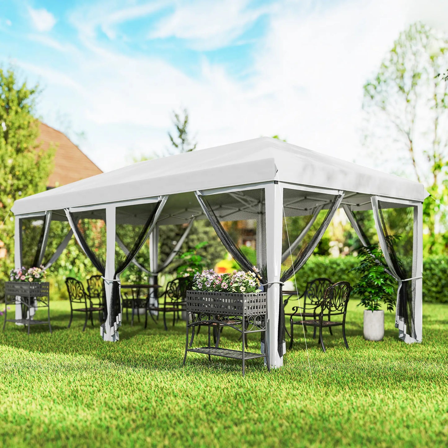 10' x 20' Pop Up Canopy Tent Gazebo, Removable Mesh Sidewall, White Pop Up Canopies at Gallery Canada
