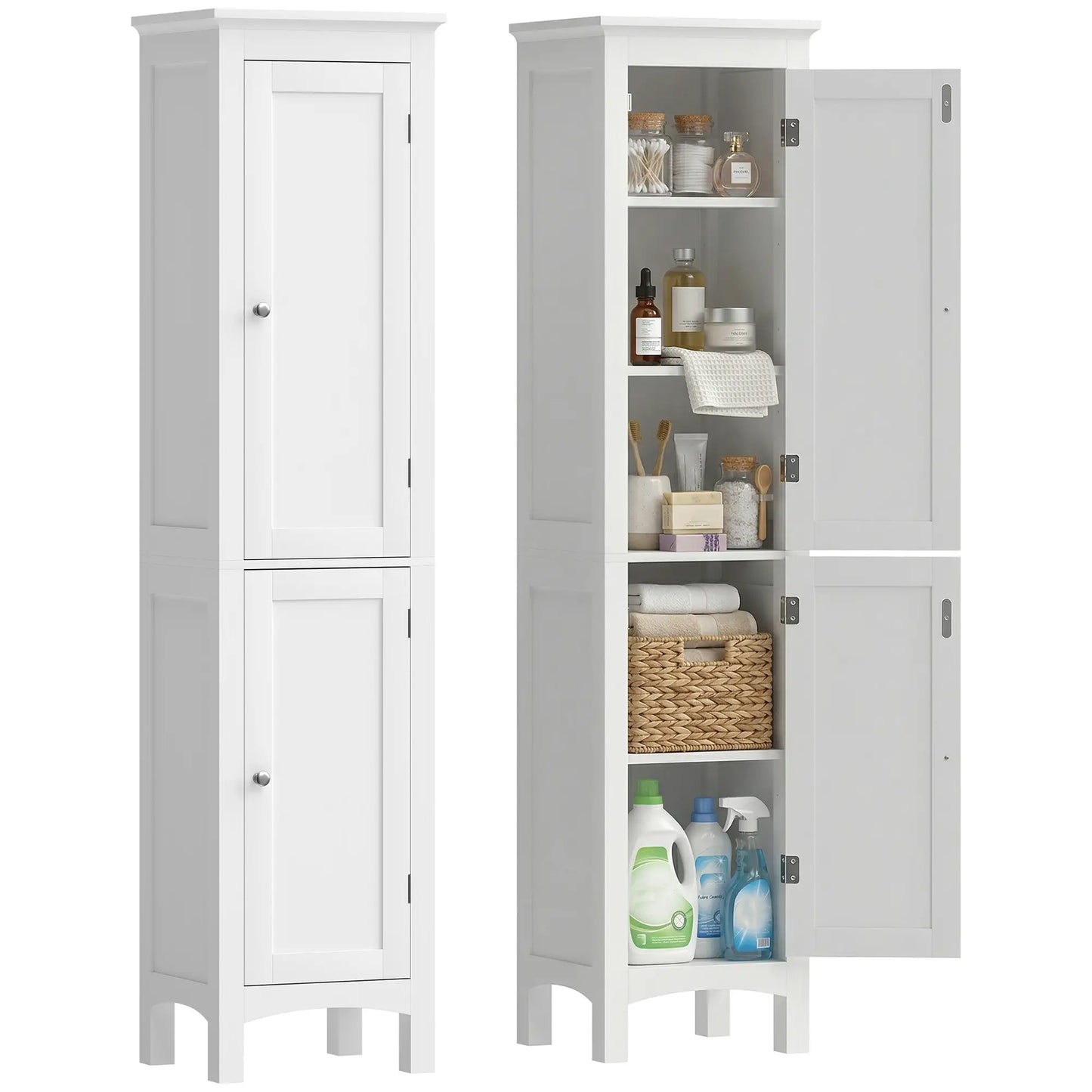 Tall Bathroom Cabinet, Freestanding Storage Organizer, 15" x 13" x 63", White Bathroom Cabinets at Gallery Canada