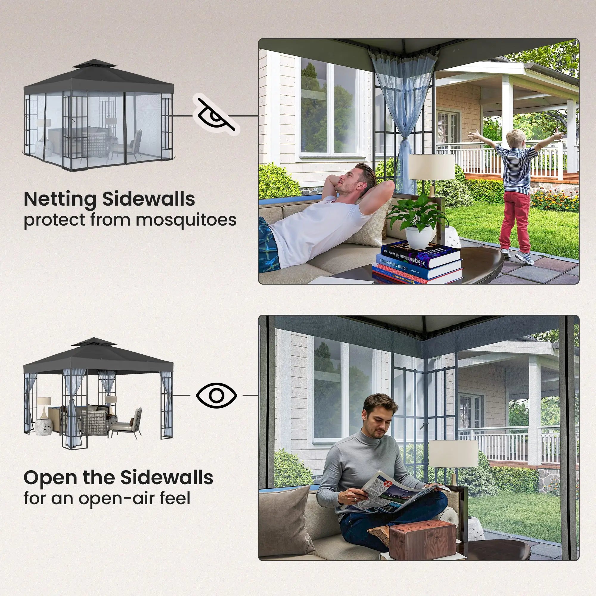 10'x10' Garden Gazebo, Portable Patio Canopy, Dark Grey Gazebos at Gallery Canada