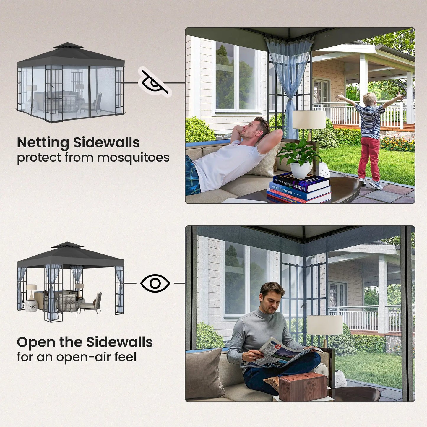 10'x10' Garden Gazebo, Portable Patio Canopy, Dark Grey Gazebos at Gallery Canada