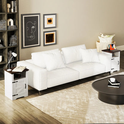 Set of 2 Side Tables, Night Stands with Outlets, White Side Tables at Gallery Canada