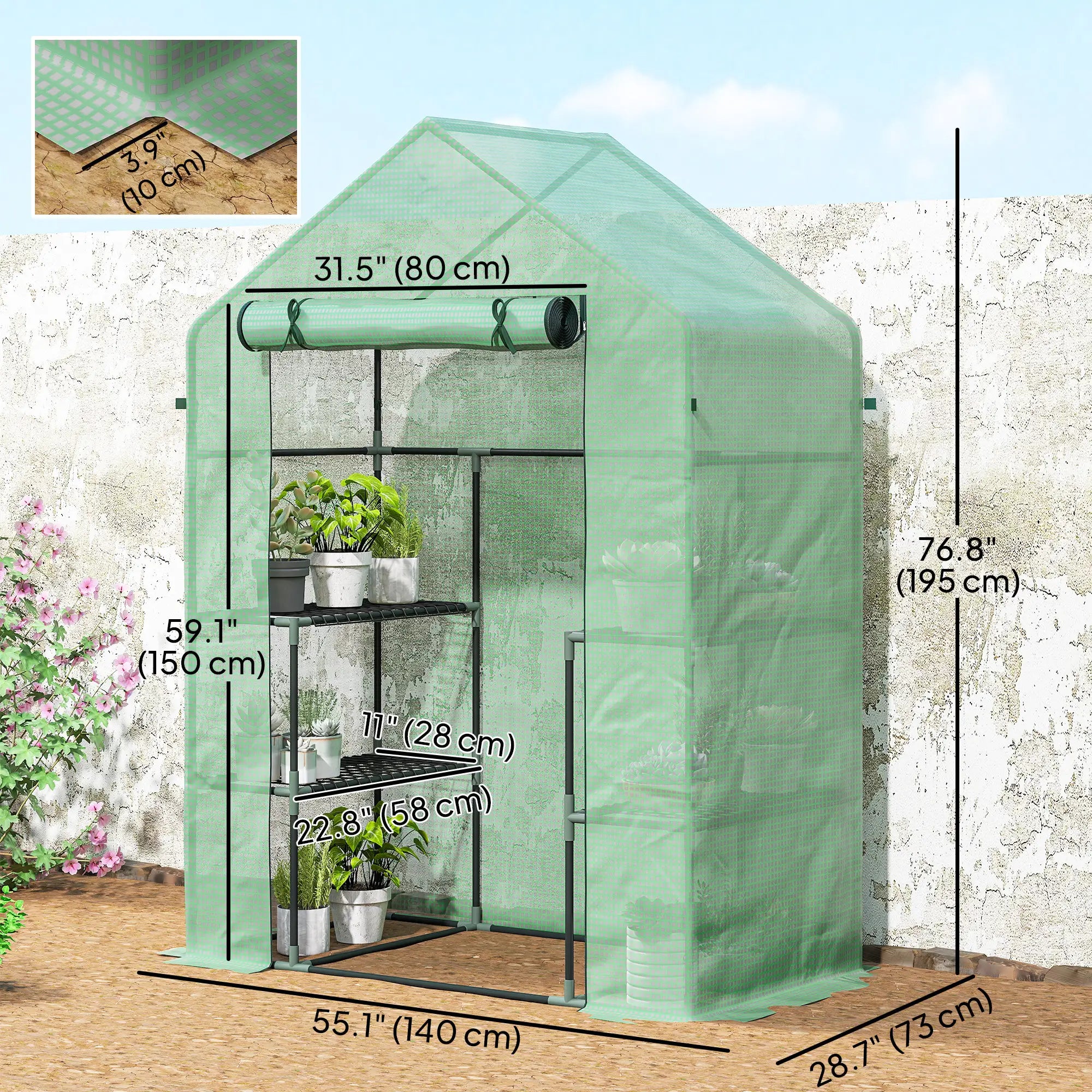 3-Tier Mini Greenhouse, 4 Shelves, Roll-Up Door, 56