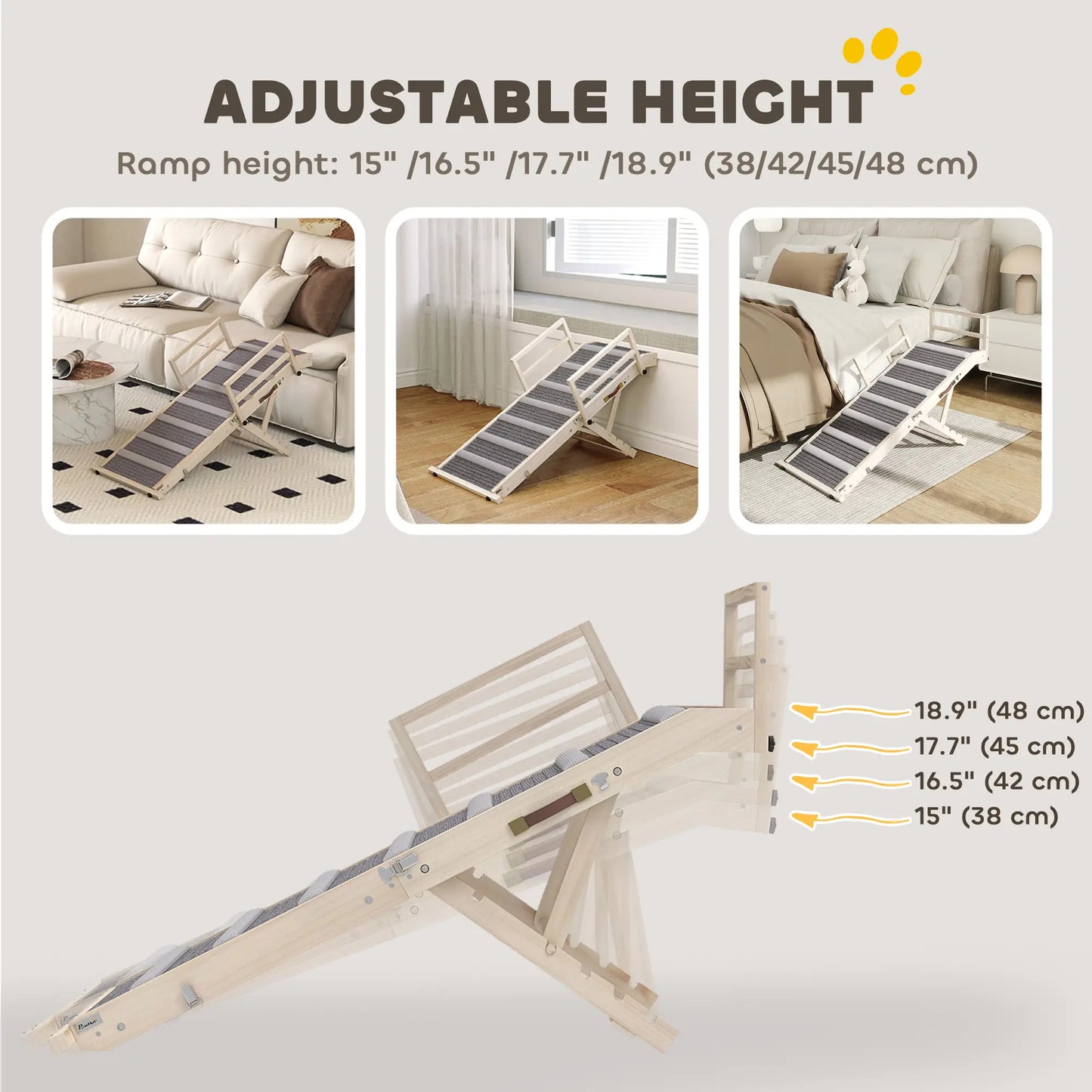Folding Dog Ramp, 4 Adjustable Height 15" to 19", Side Rails Dog Stairs at Gallery Canada