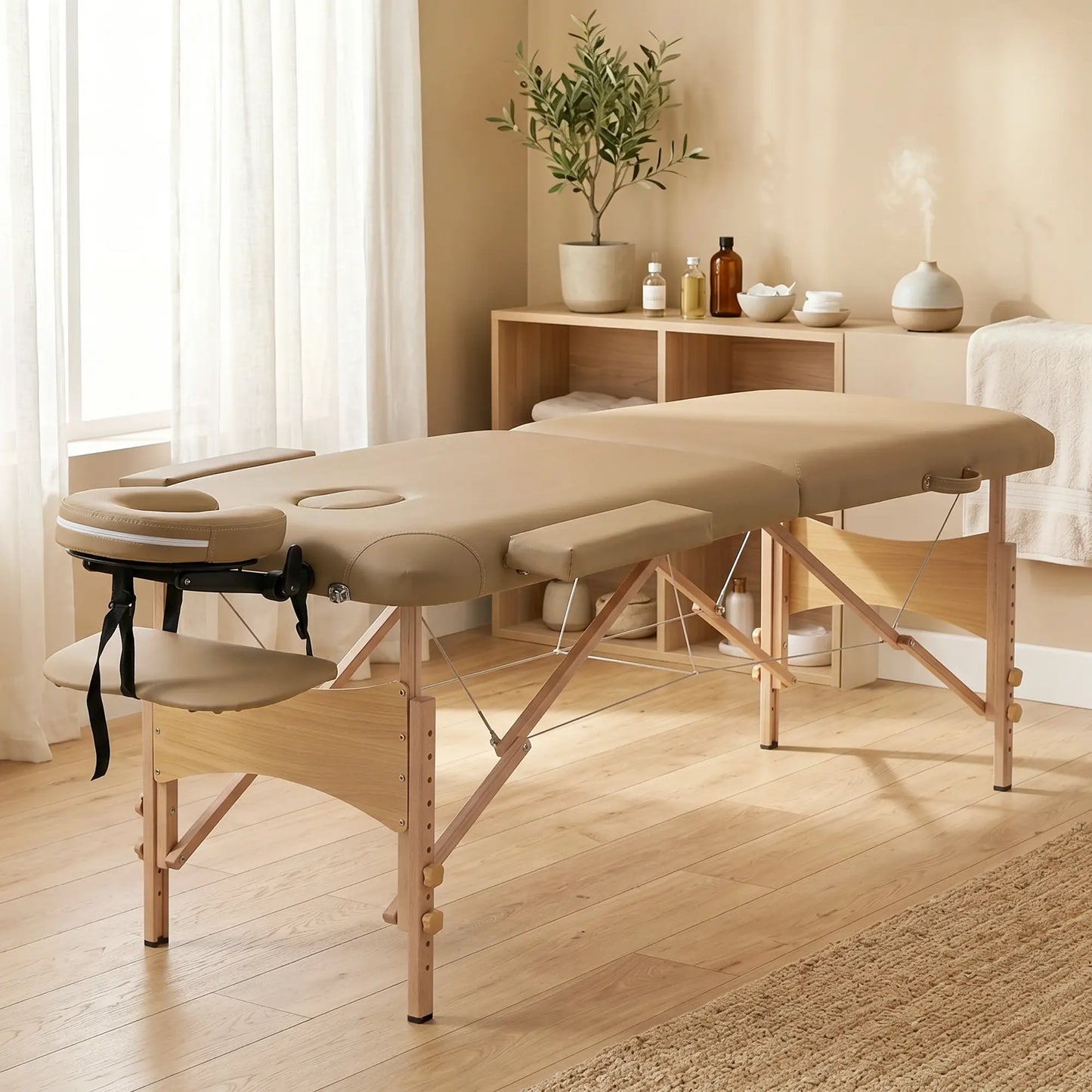 Height Adjustable Professional Salon Spa Facial Couch Bed, Portable Folding Massage Table, Light Brown