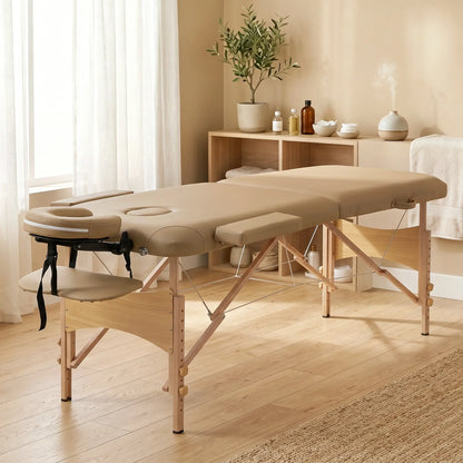 Height Adjustable Professional Salon Spa Facial Couch Bed, Portable Folding Massage Table, Light Brown