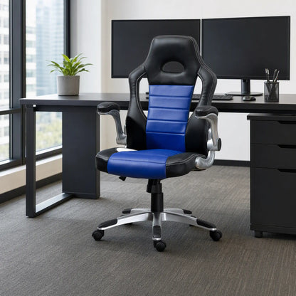 Racing Gaming Chair, PU Leather, Adjustable Height, Flip Up Armrest, Blue Video Game Chairs at Gallery Canada