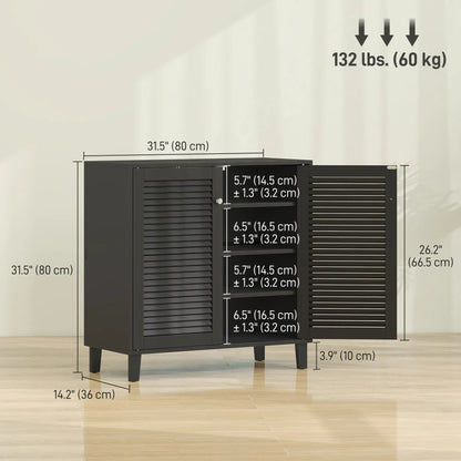Shoe Cabinet With Adjustable Shelves, 2 Doors, Black, Black