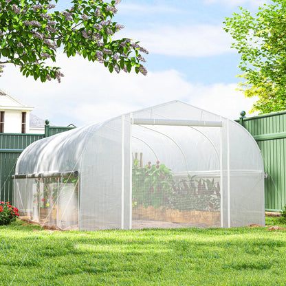 19.5' x 10' x 6.6' Tunnel Greenhouse, Roll-up Mesh Sidewalls, Mesh Door, Galvanized Steel, White Tunnel Greenhouses White at Gallery Canada