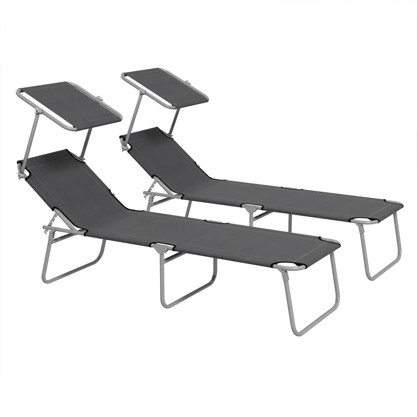 Outdoor Lounge Chair, Adjustable Folding Chaise With Sun Shade, Grey Lounger Chairs Grey at Gallery Canada
