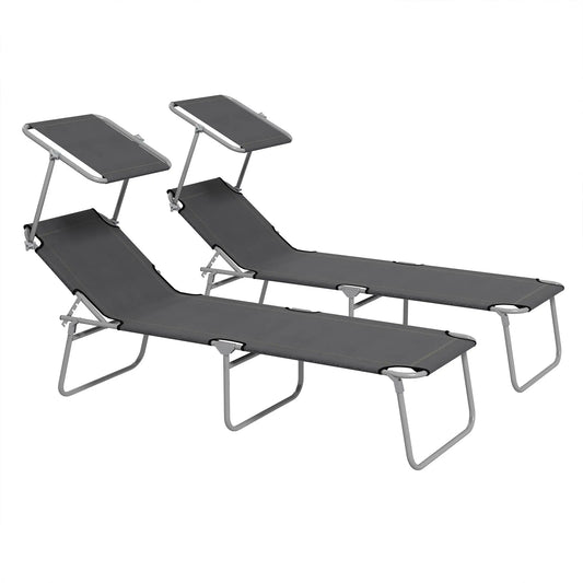 Outdoor Lounge Chair, Adjustable Folding Chaise With Sun Shade, Grey Lounger Chairs Grey at Gallery Canada