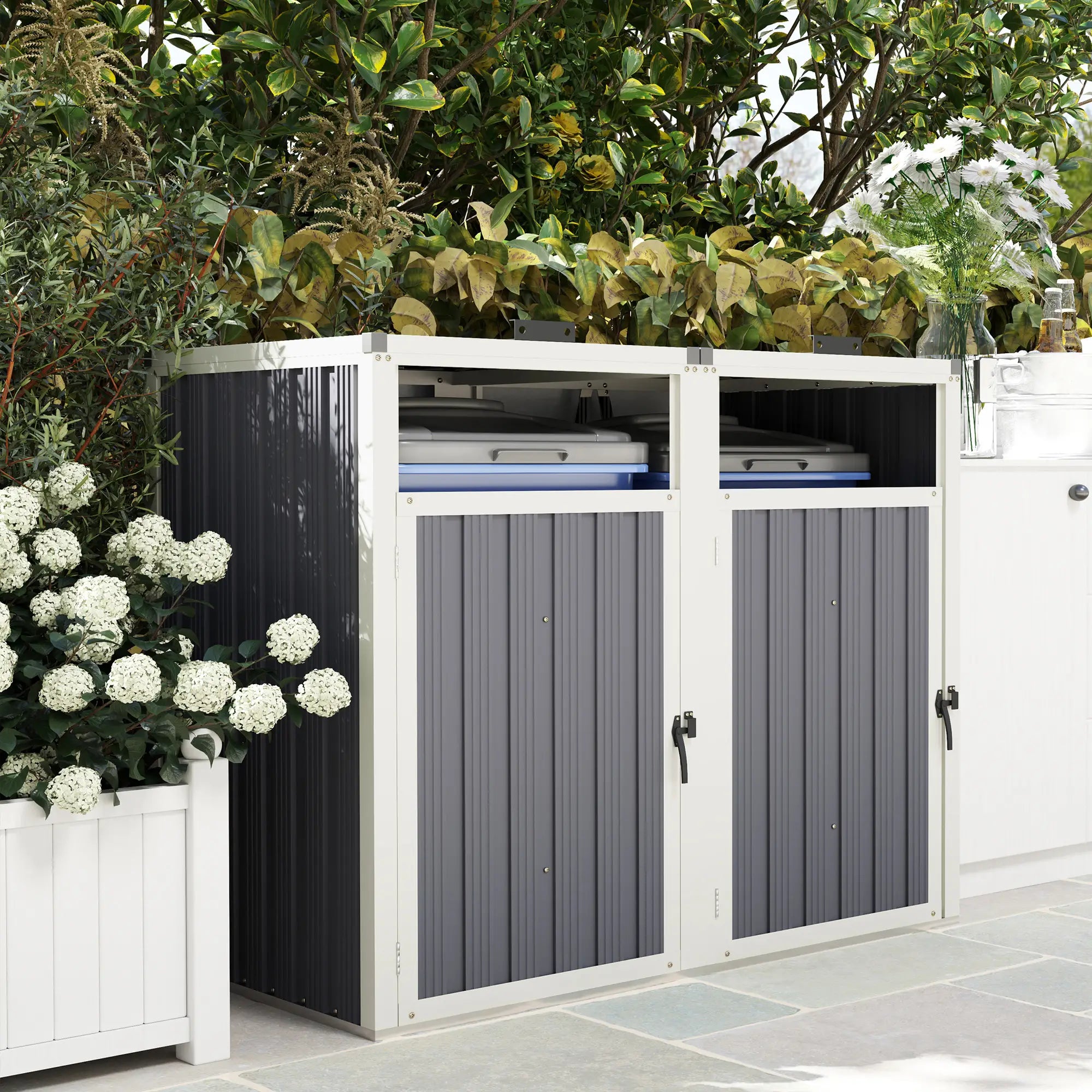 Double Garbage Bin Shed, Lockable Outdoor Storage, Dark Grey Sheds at Gallery Canada