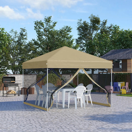 10' x 10' Pop-Up Party Tent, UPF50+ Outdoor Canopy, Mesh Sidewalls, Khaki Pop Up Canopies Khaki at Gallery Canada