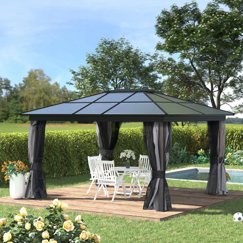 12' x 15' Hardtop Gazebo, Polycarbonate Roof, Aluminum Frame, Dark Grey