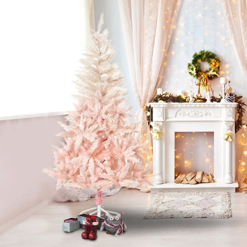7ft Artificial Christmas Tree, Automatic Open, White and Pink