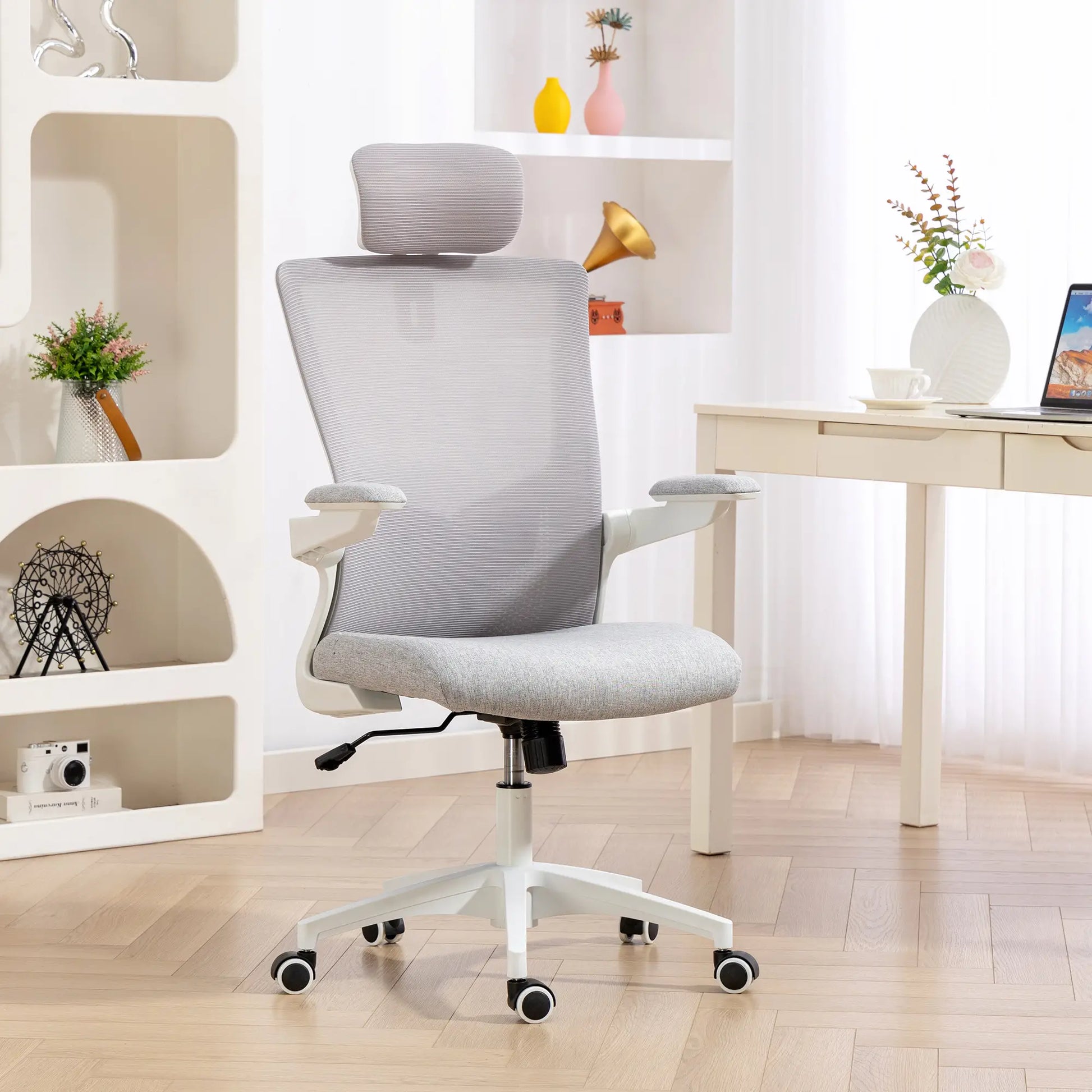 Ergonomic Office Chair, Adjustable Lumbar Support, Headrest, Flip-Up Armrests, Grey Task Chairs at Gallery Canada