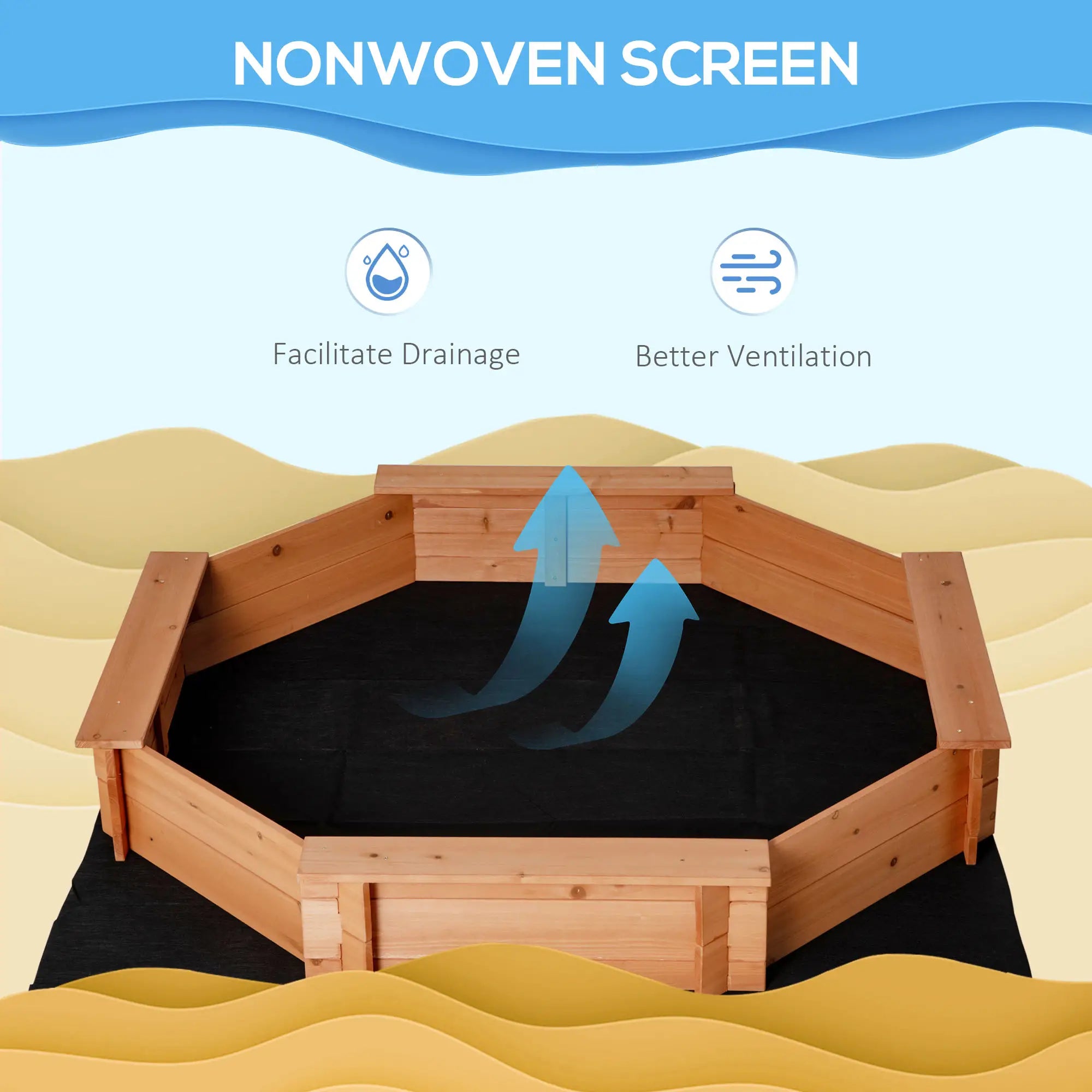 Kids Sandbox with Cover, Seat, 55