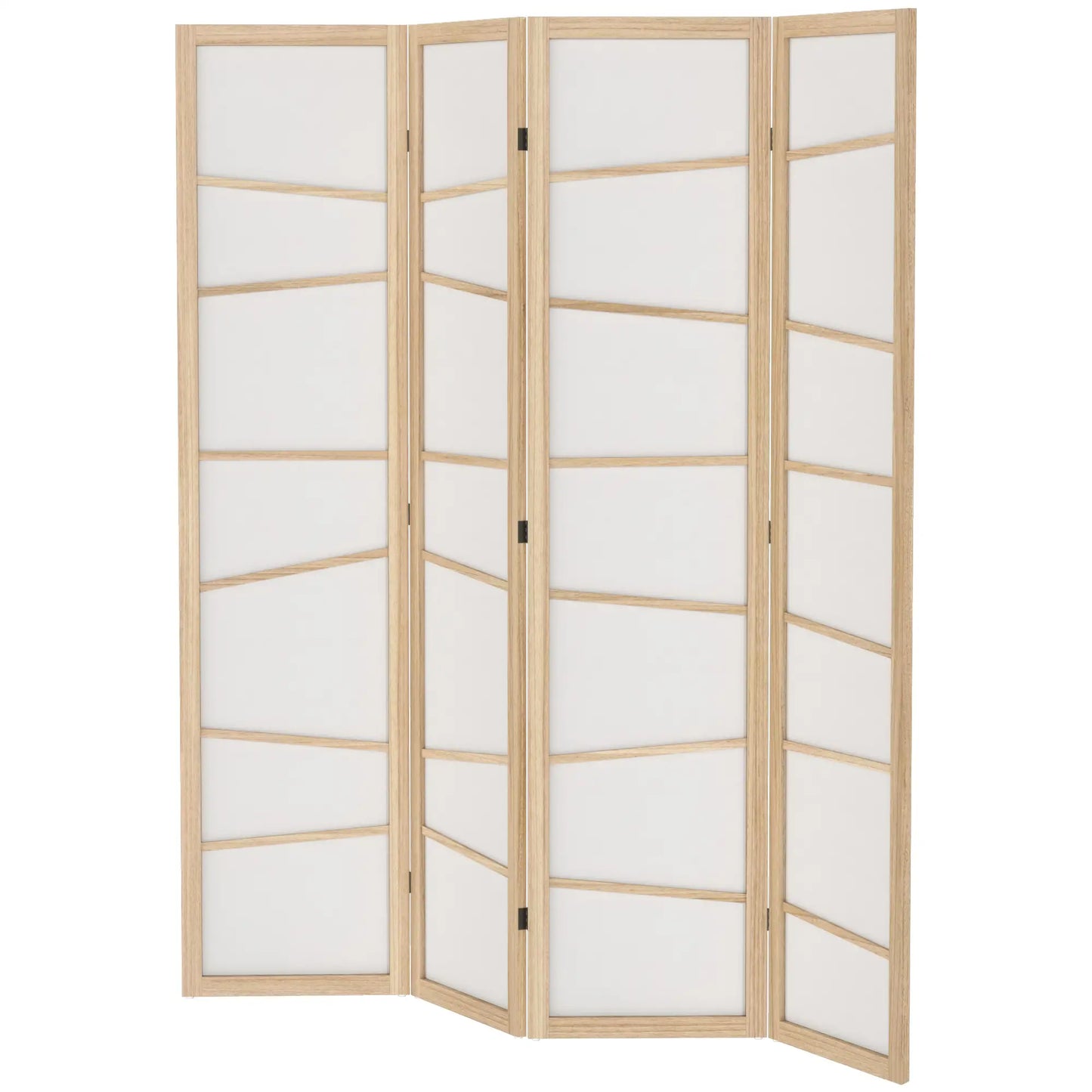 66.9" Folding Room Divider, 4 Panel Wood Frame, Natural Wood Room Dividers Natural Wood, White at Gallery Canada