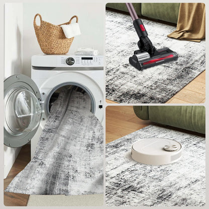 Modern Abstract Area Rug, 6x9, Machine Washable, Non-Slip, Grey Living Room Furniture at Gallery Canada