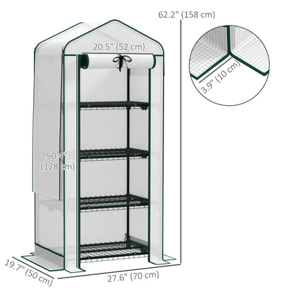 Mini Greenhouse, 27.6" x 19.7" x 62.2", Screen Roof, Roll-Up Door, White