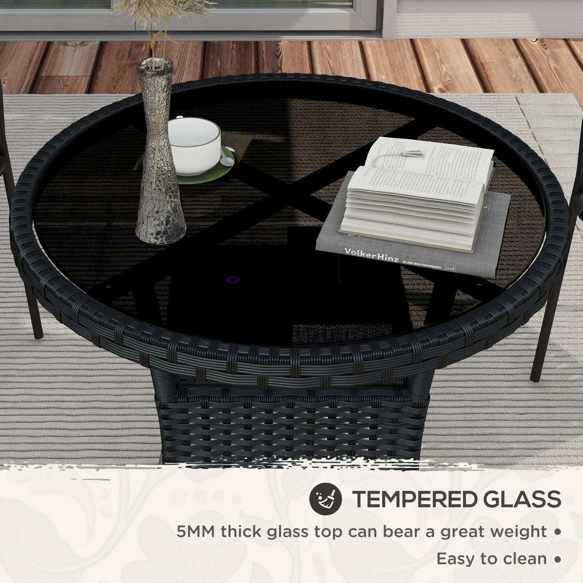 "31.5" Wicker Dining Table Patio Furniture, Round Garden Table, Black Patio Dinning Tables at Gallery Canada