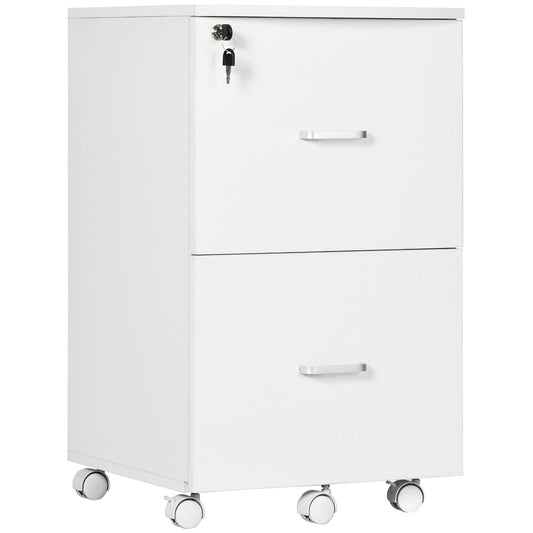 2 Drawer Mobile File Cabinet with Lock, Wood, Letter and A4 Size, White Office Cabinets & Cupboards White at Gallery Canada