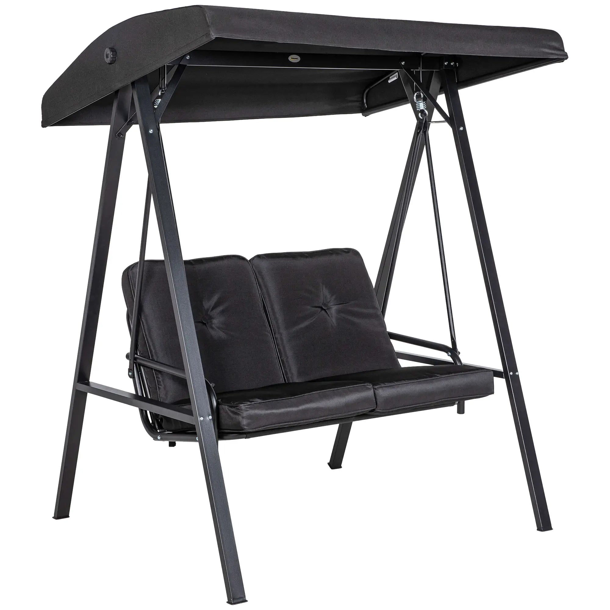 2-Seater Outdoor Porch Swing, Adjustable Canopy, Black Patio Swings with Stand at Gallery Canada