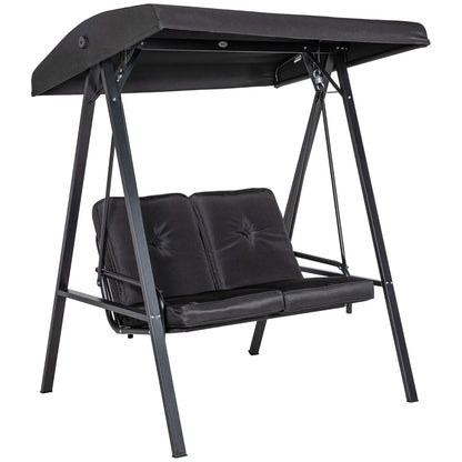 2-Seater Outdoor Porch Swing, Adjustable Canopy, Black Patio Swings with Stand at Gallery Canada