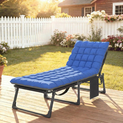 75 cm Wide Folding Chaise Lounge Chair, Outdoor Tanning Chair, Camping Cot, Grey/Blue Lounger Chairs at Gallery Canada