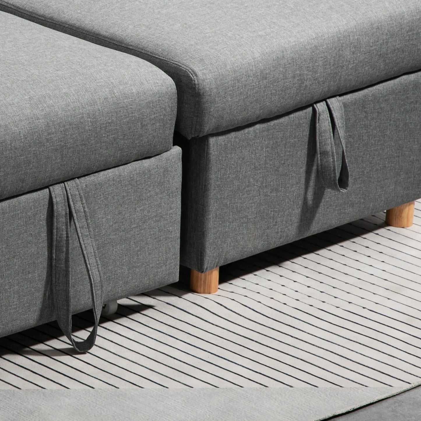 83" Sofa Bed, L Shaped Sectional with Storage Chaise, Light Grey