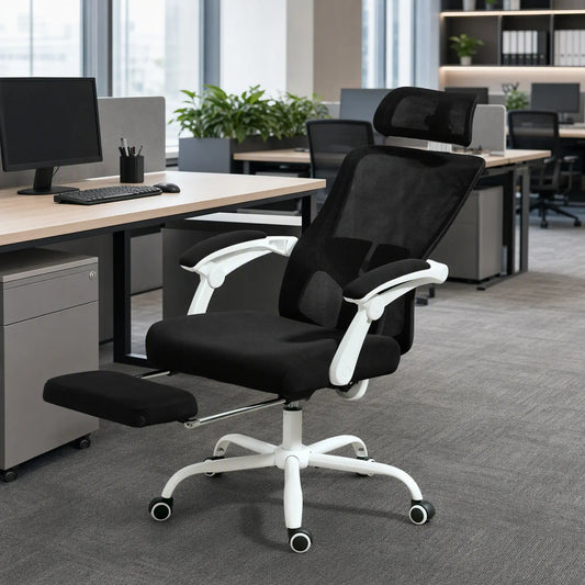 Ergonomic Office Chair, Mesh Reclining Desk Chair, Adjustable Lumbar Support, Headrest, Black Office Chairs Black, White at Gallery Canada