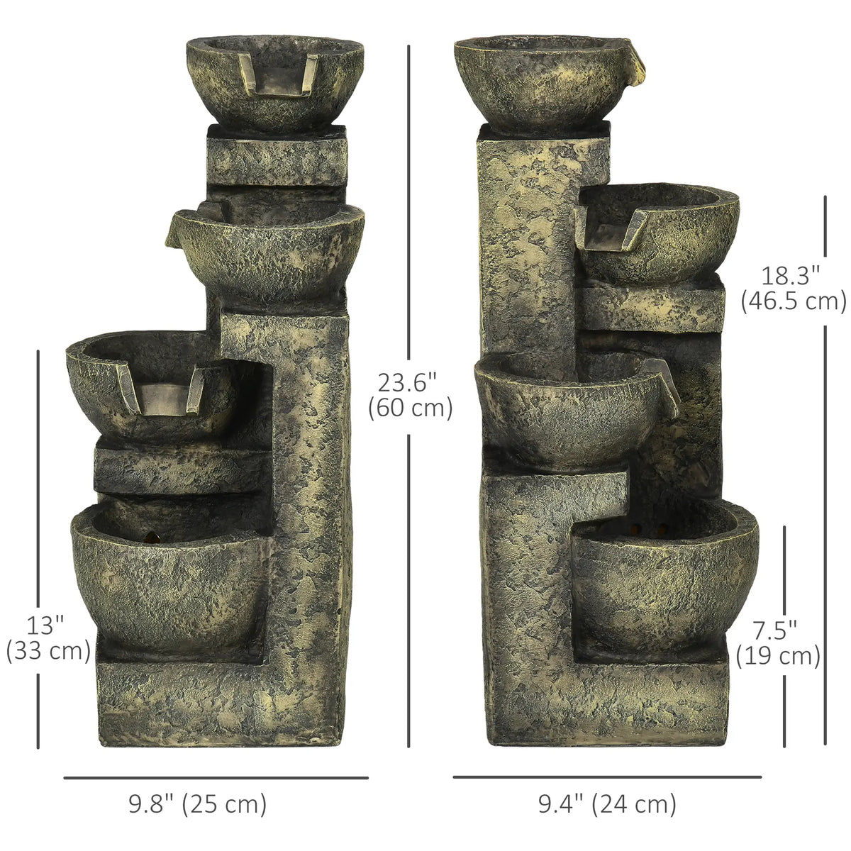 Outdoor Fountain, 4-Tier Stone Look Bowls, Adjustable Flow, LED Lights Water Fountains at Gallery Canada