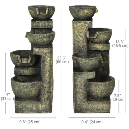 Outdoor Fountain, 4-Tier Stone Look Bowls, Adjustable Flow, LED Lights Water Fountains at Gallery Canada