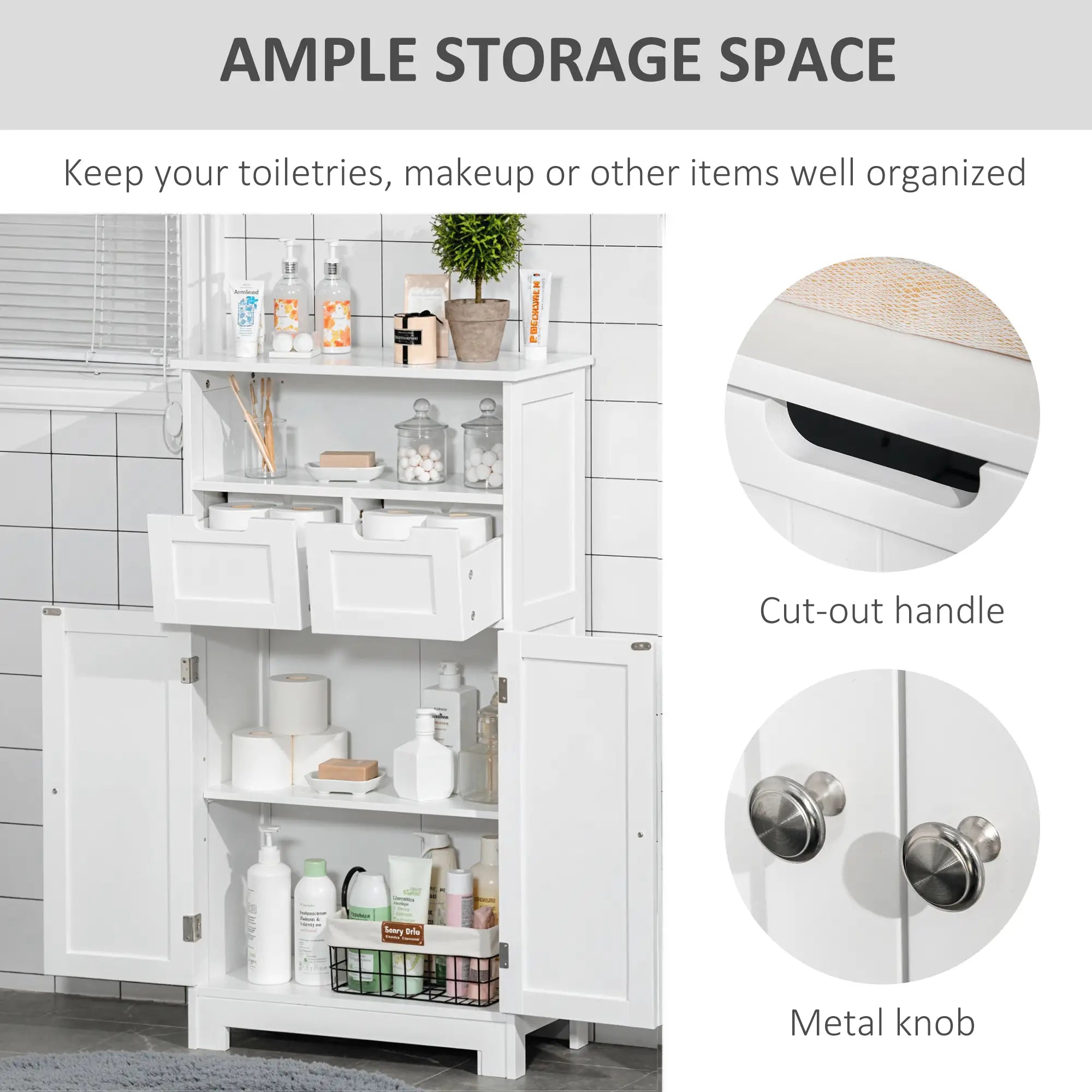 Freestanding Bathroom Cabinet, Adjustable Shelf, Drawers, Small, White Bathroom Cabinets at Gallery Canada