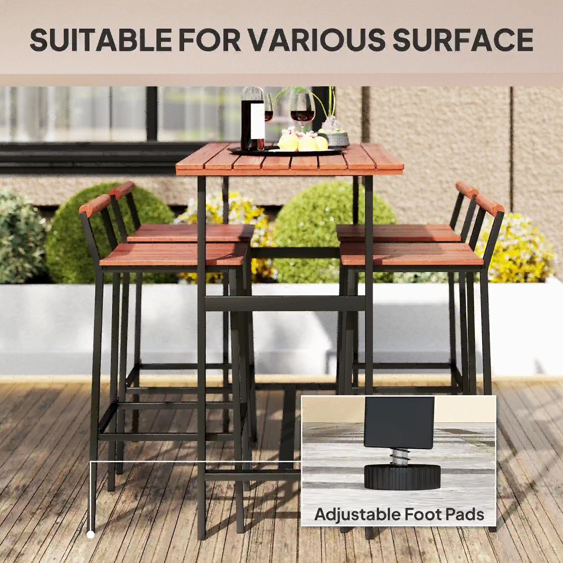 5 Piece Patio Bar Set, 47" Table, 4 Stools, Brown Bistro Sets at Gallery Canada