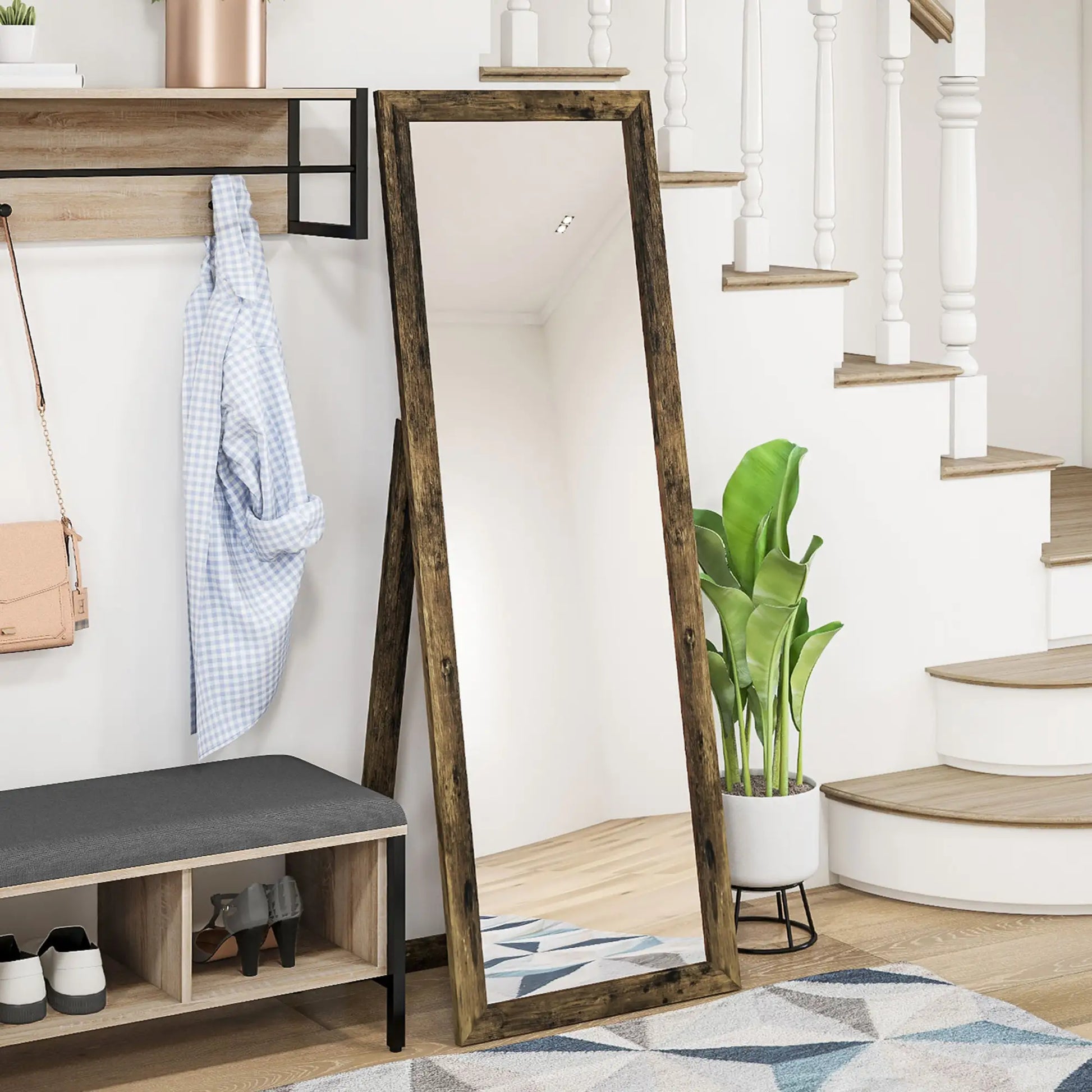 58" x 20" Floor Mirror, Full Body, Rustic Brown, Brown Full Length Mirrors at Gallery Canada