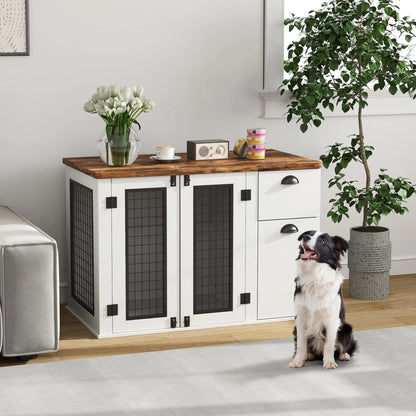 44 Dog Crate with Double Doors, Storage Drawer, White Houses, Kennels & Pens at Gallery Canada