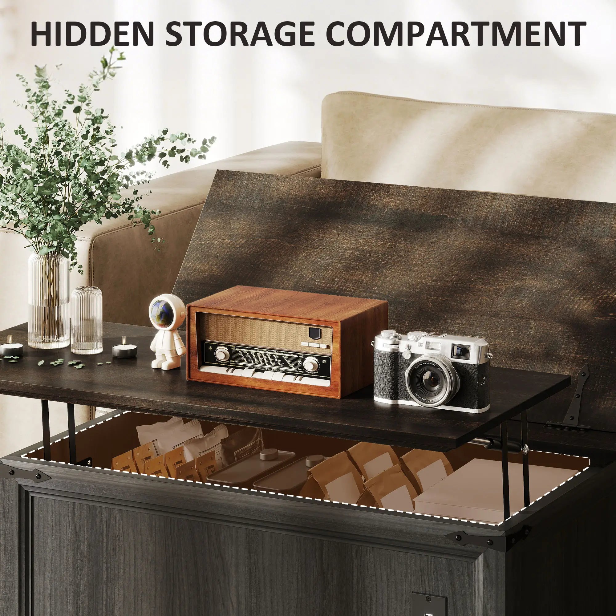 Lift Top Coffee Table, Square Farmhouse Center Table, Wood Grain, Black Coffee Tables at Gallery Canada