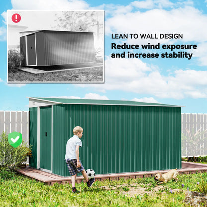 11' x 9' Steel Garden Storage Shed, Outdoor Metal Tool House, Green Sheds at Gallery Canada