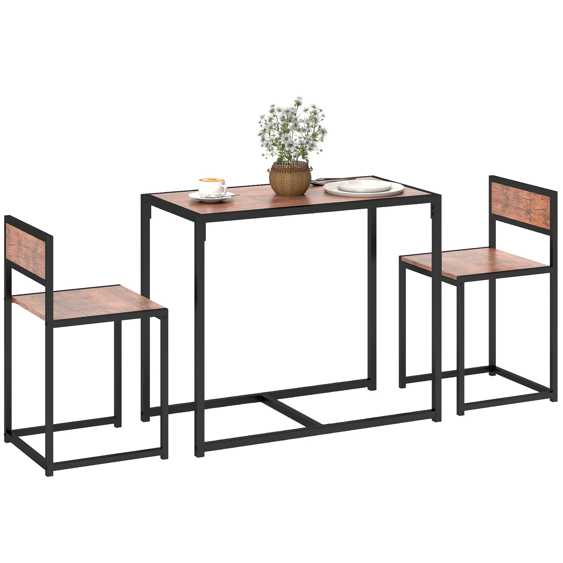 Industrial Dining Table Set for 2, Kitchen Table and Chairs Bar Sets Black, Rustic Brown at Gallery Canada