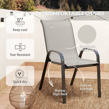 3 Piece Bistro Set, Small Patio Furniture, Stackable Mesh Chairs, Glass Table, Light Grey Bistro Sets at Gallery Canada