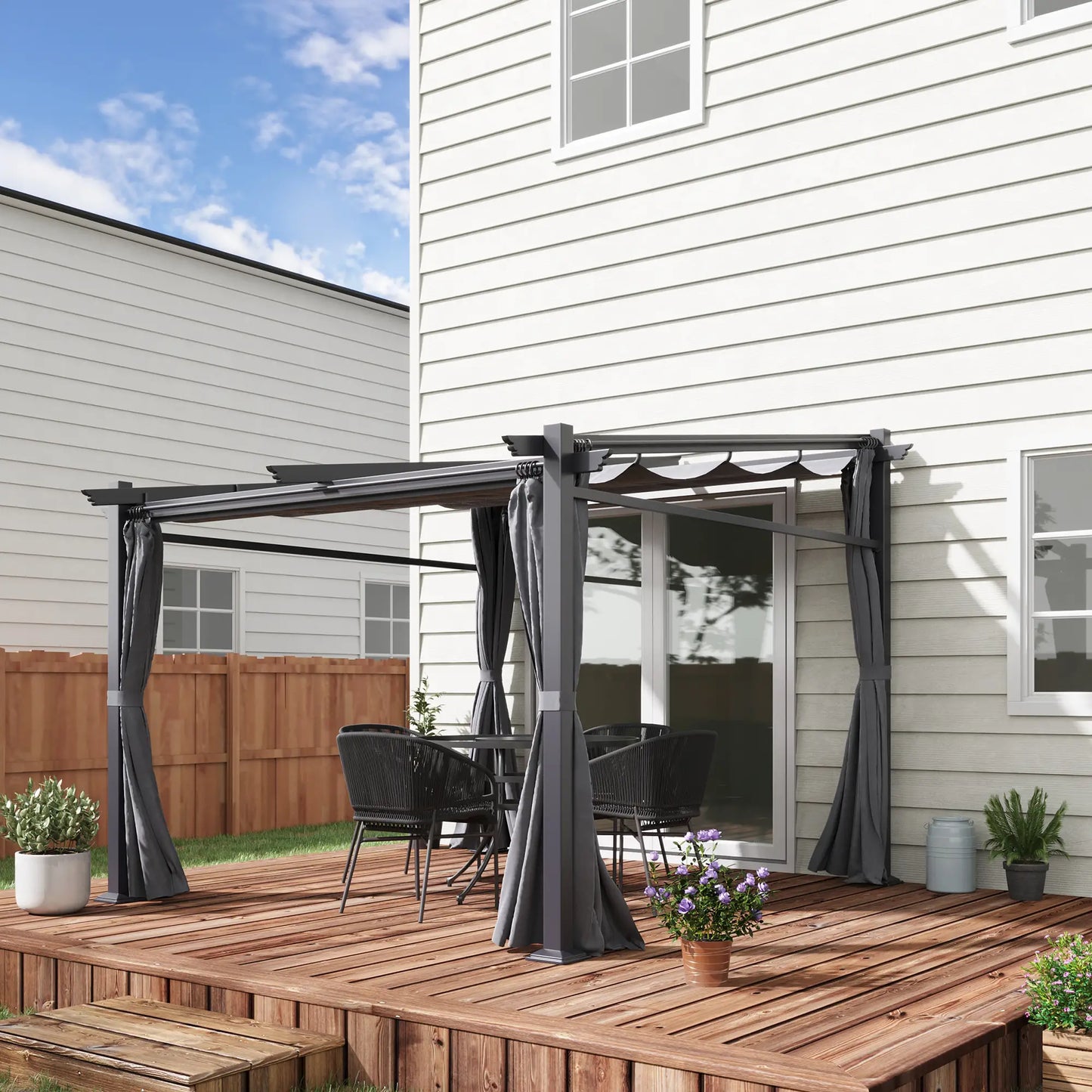 Metal Pergola, Sliding Roof Canopy, Retractable, 10' x 10', Dark Grey Pergolas at Gallery Canada