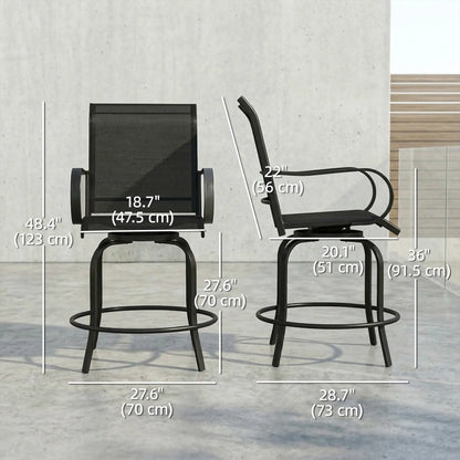 Outdoor Bar Stools Set Of 2, 27.6" x 28.7" x 48.4", Swivel Chairs, Black Bistro Sets at Gallery Canada