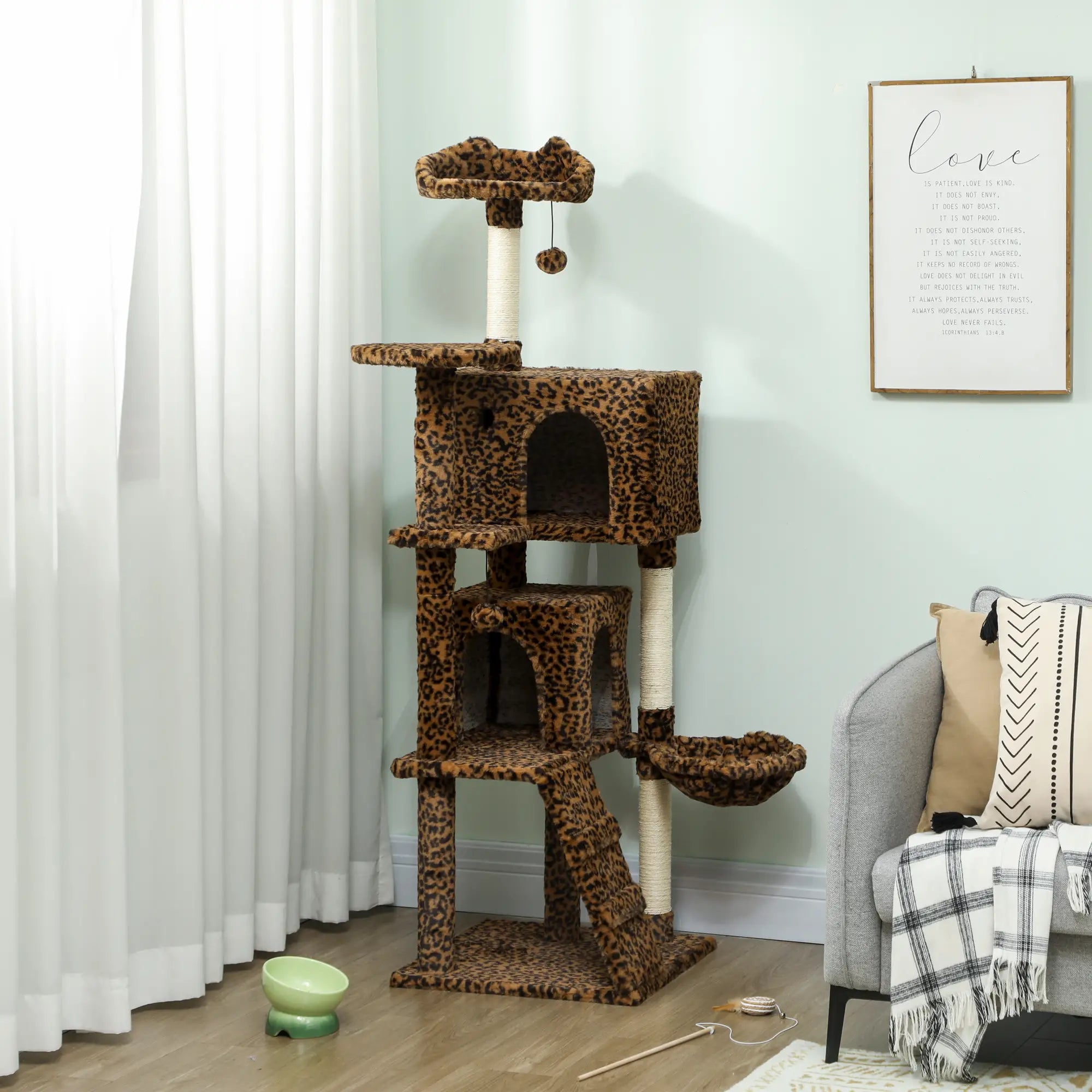63 Inch Cat Tree with Sisal Posts, Condos, Plush Perches, Hammock, Ladder Cat Towers at Gallery Canada