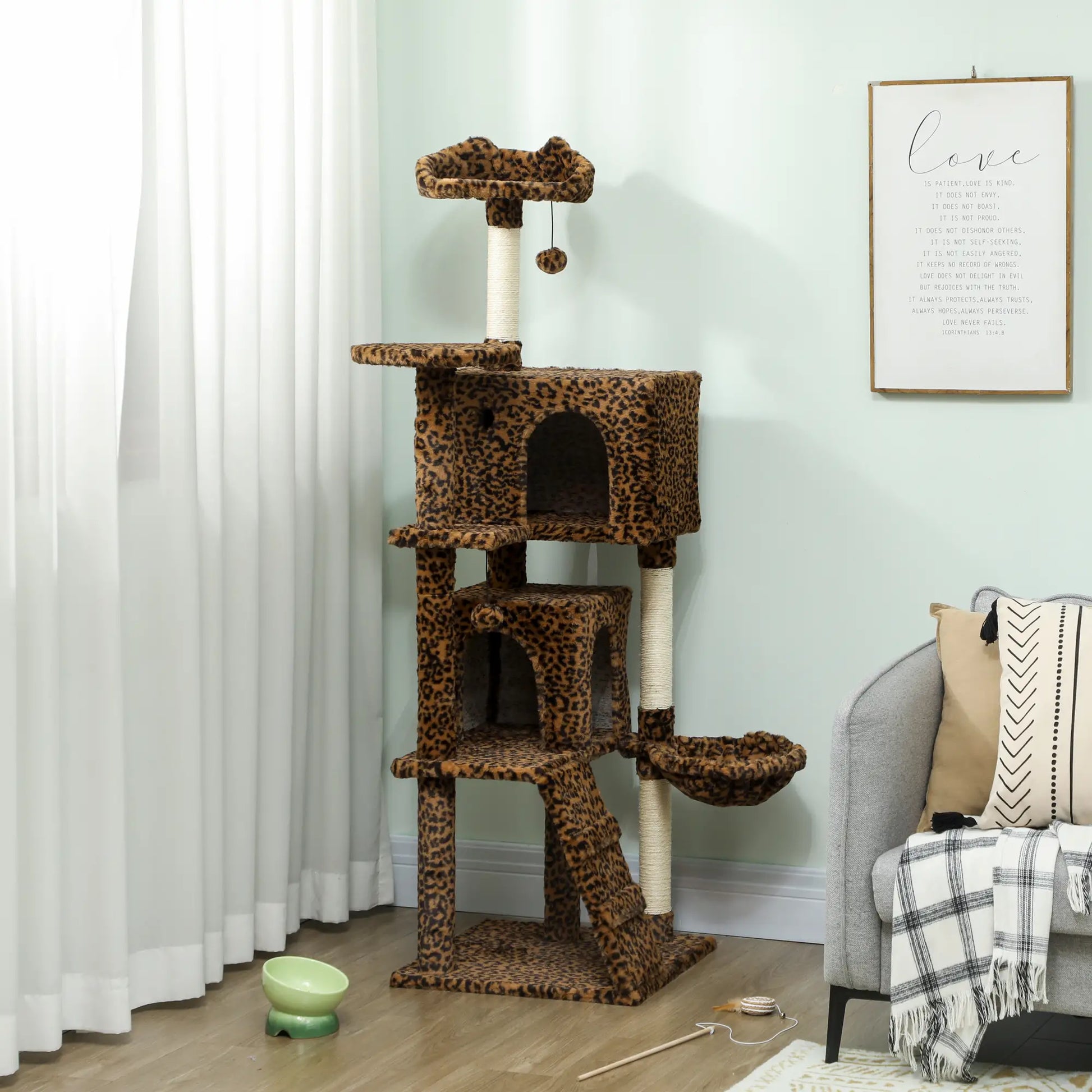 63 Inch Cat Tree with Sisal Posts, Condos, Plush Perches, Hammock, Ladder Cat Towers at Gallery Canada