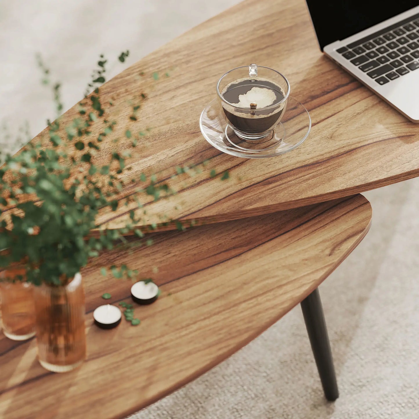 2 Pc Coffee Table Set, Industrial Nest Tables, Steel Legs, Brown Coffee Tables at Gallery Canada