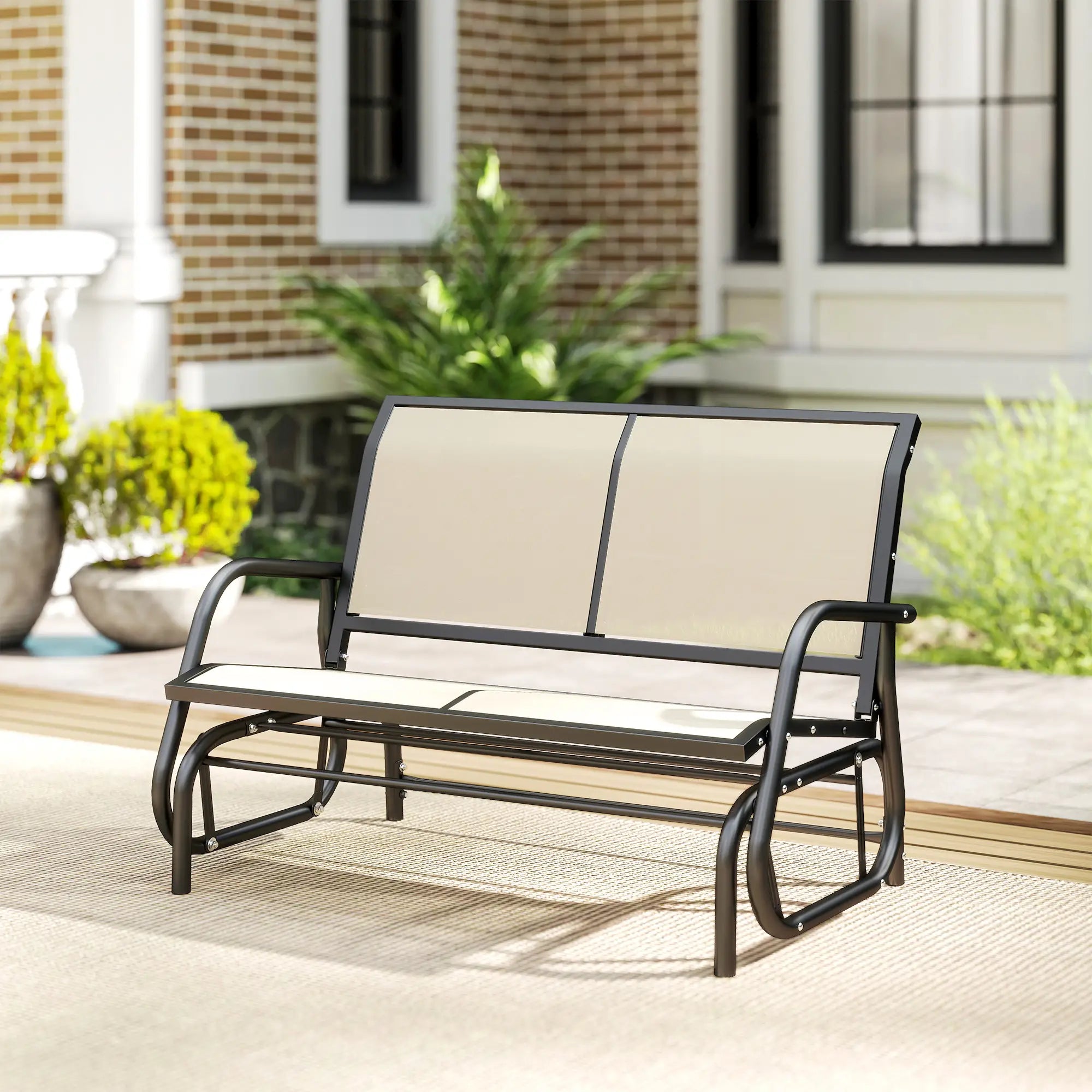 Outdoor Steel Sling Glider Bench, Fabric Swing Chair, Cream Outdoor Gliders at Gallery Canada