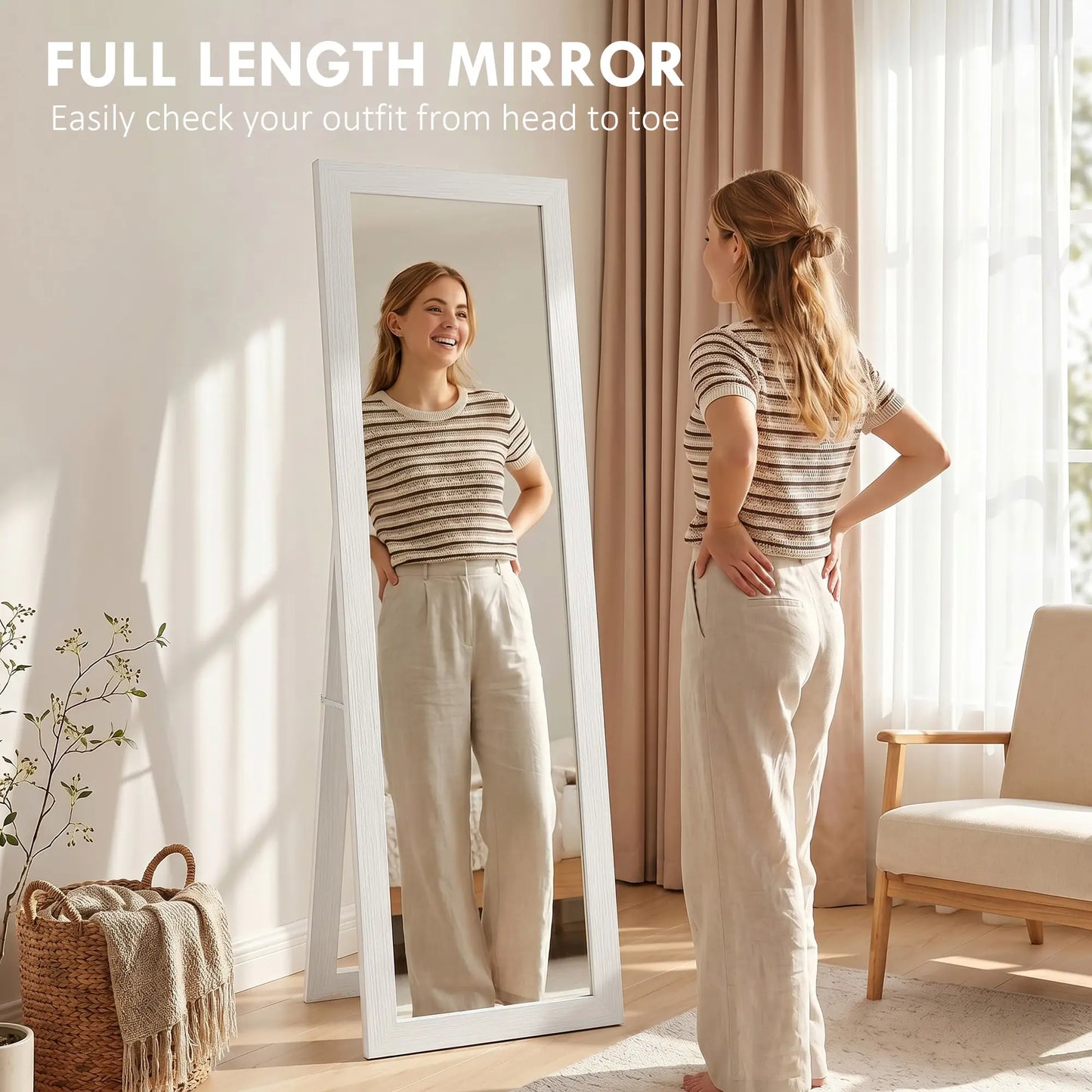 15" x 62" Full Length Mirror for Bedroom, Free Standing Dressing Mirror, Wall Mirror for Living Room, White Full Length Mirrors at Gallery Canada